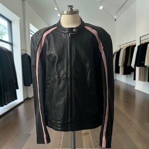 Milwaukee Leather Womens 3XL Black Pink Stripe Moto Biker Jacket Cafe Racer